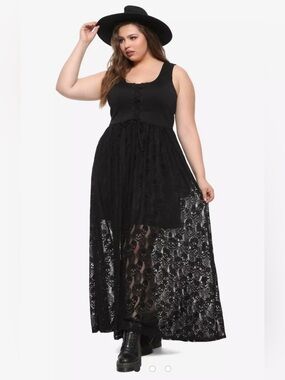 🆕 Hot Topic Black Lace-Up Skull Lace Maxi Dress Plus Size 1